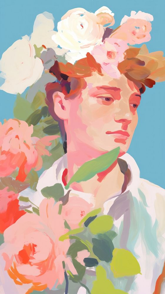  Man with flowers painting art abstract. AI generated Image by rawpixel.