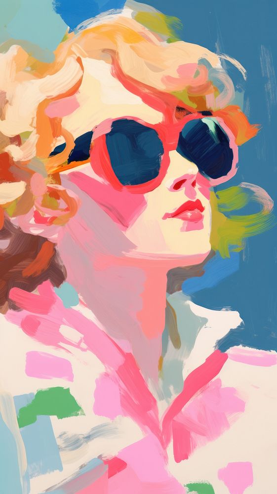  Woman wearing sunglasses painting art abstract. 