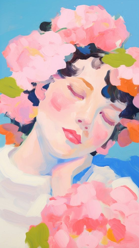  Woman with flowers painting art sketch. AI generated Image by rawpixel.