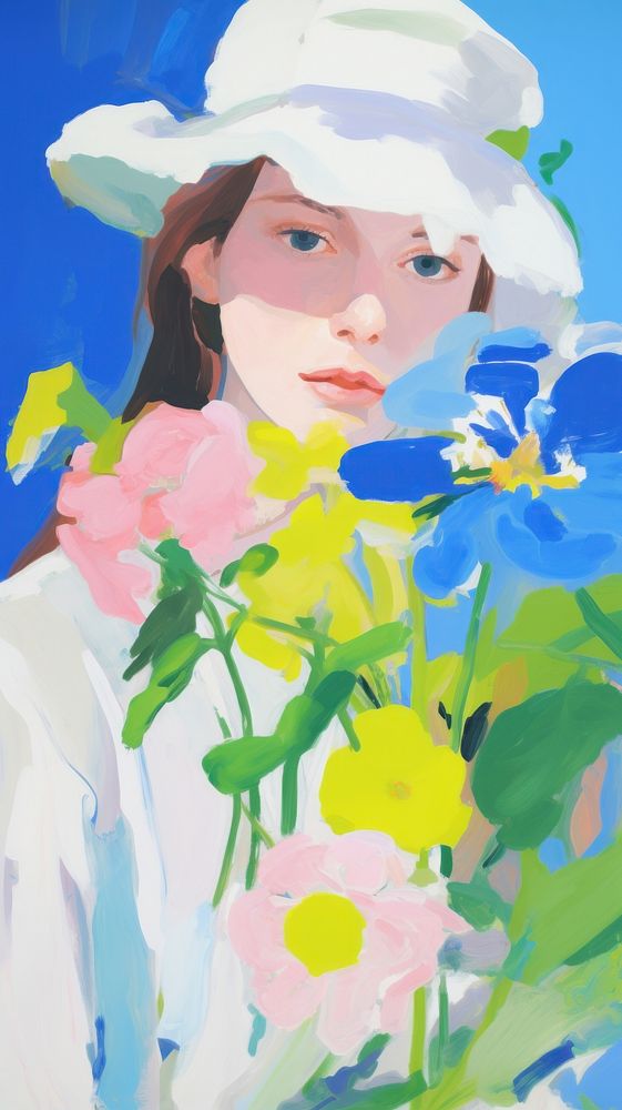  Woman with flowers painting art portrait. AI generated Image by rawpixel.