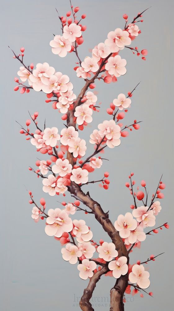  Cherry blossom flower cherry plant wall. AI generated Image by rawpixel.