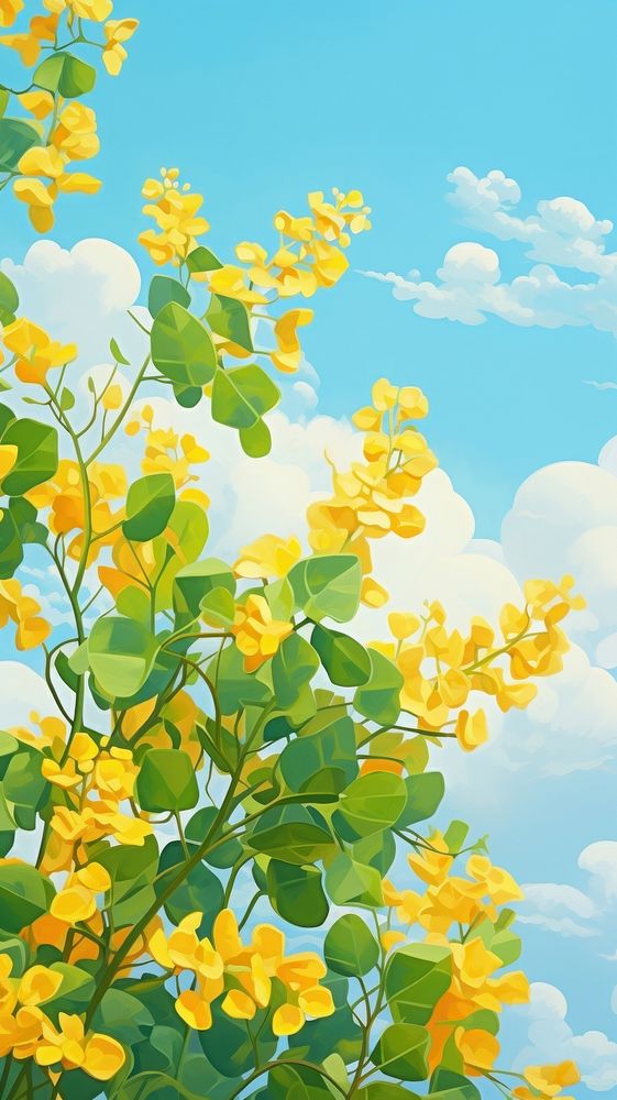  Sunny sky backgrounds outdoors painting. AI generated Image by rawpixel.
