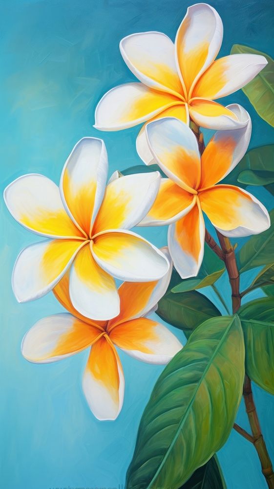  Plumeria flower painting plant petal. AI generated Image by rawpixel.