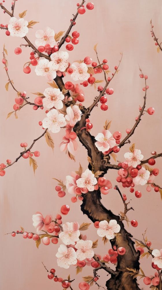  Cherry blossom flower backgrounds painting cherry. AI generated Image by rawpixel.