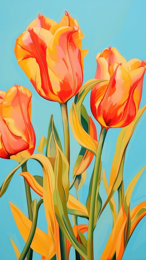  Tulip painting flower plant. AI generated Image by rawpixel.
