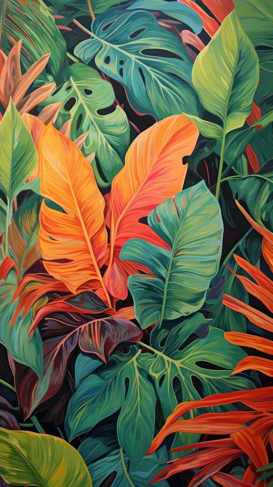  Tropical leaves painting backgrounds tropics. AI generated Image by rawpixel.