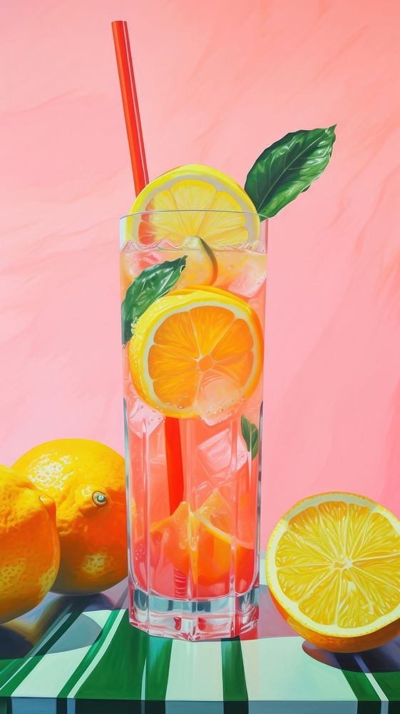  Lemonade juice cocktail painting mojito. AI generated Image by rawpixel.