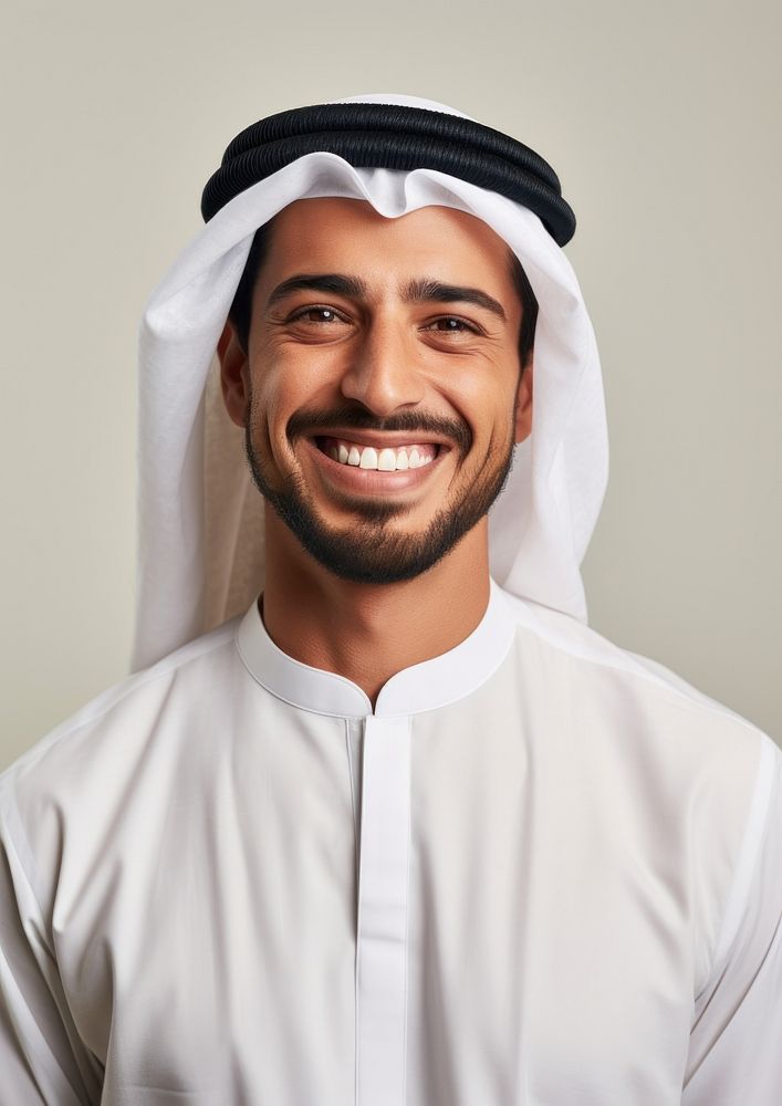Middle eastern man in thawb smiling people adult.