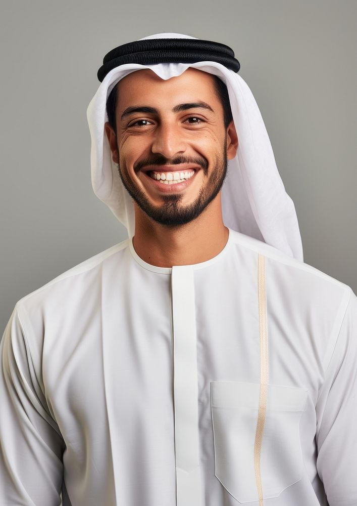 Middle eastern man in thawb smiling people adult.
