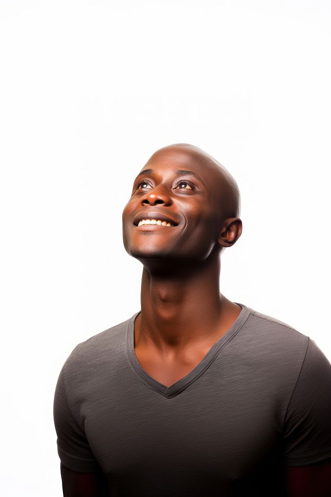 A man looking up with smile portrait adult photo. AI generated Image by rawpixel.