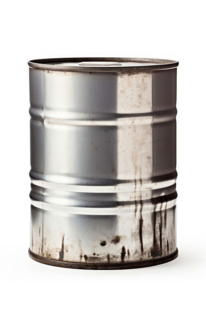 A Metal silver Oil barrel metal white background container. AI generated Image by rawpixel.