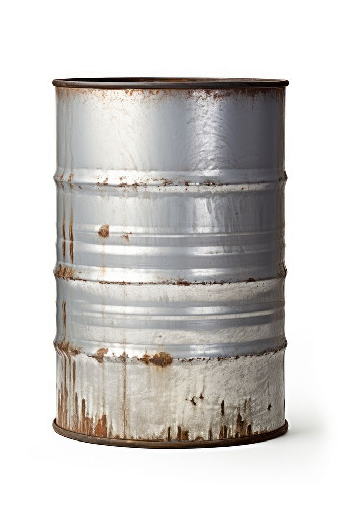 A Metal silver Oil barrel metal old white background. 