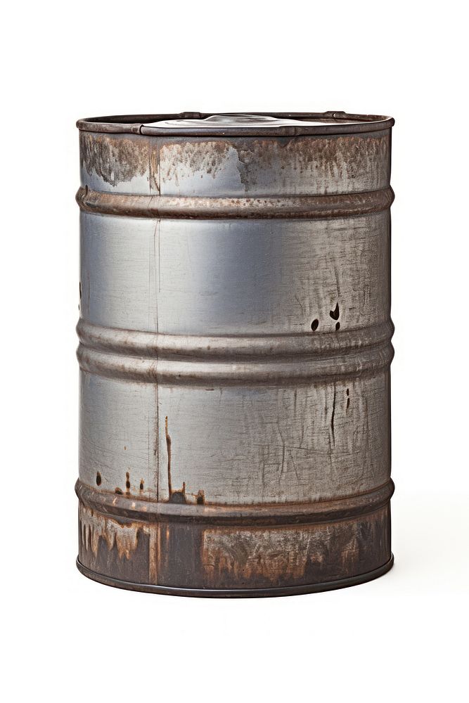 A Metal silver Oil barrel metal old white background. AI generated Image by rawpixel.