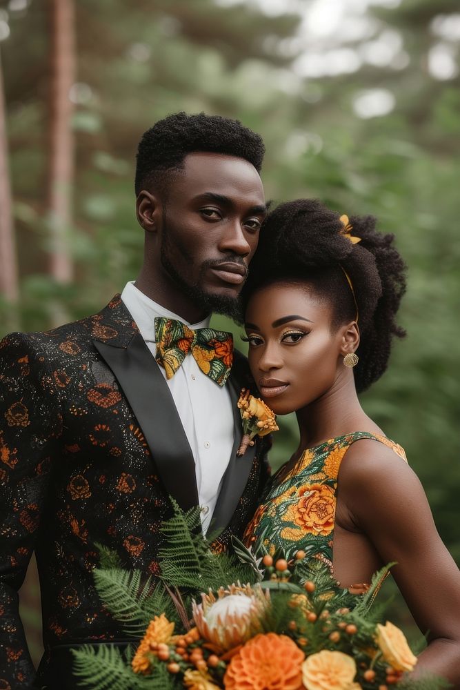 African couple wedding portrait adult.