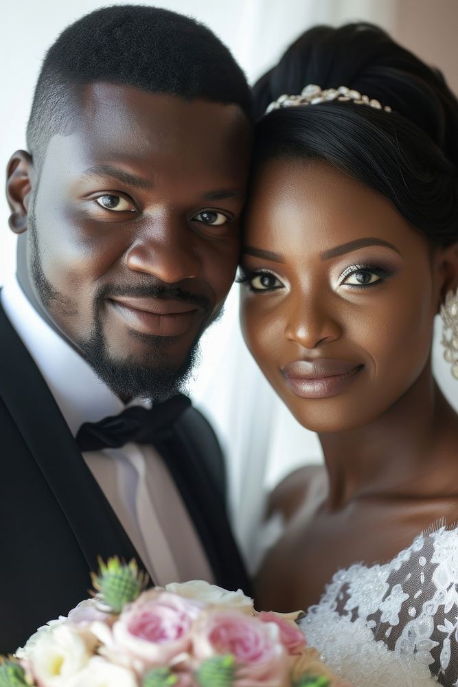 African couple portrait wedding bride.