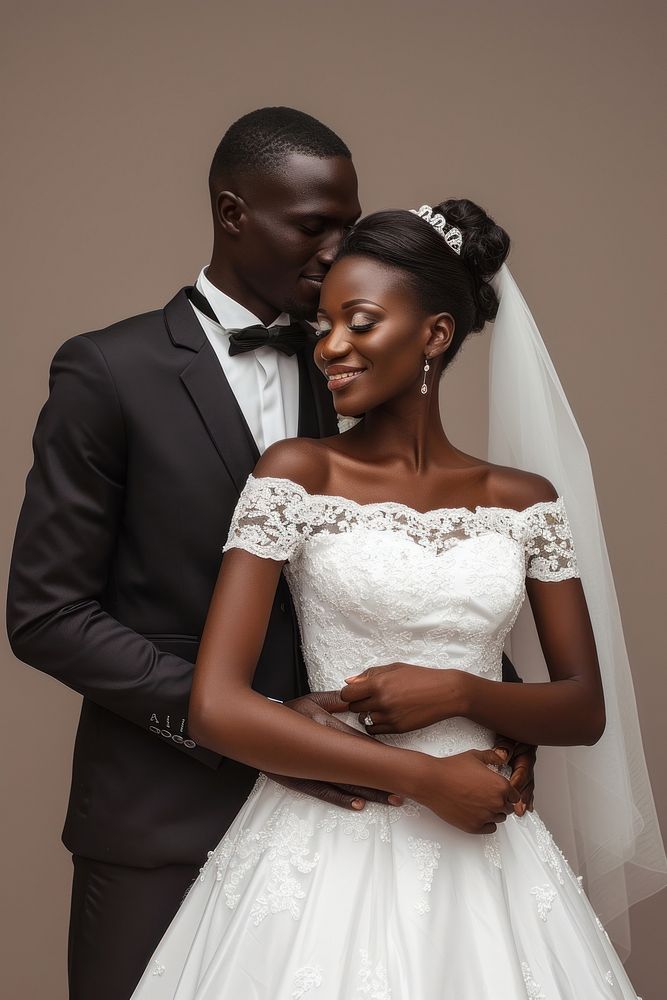 African couple portrait wedding dress.
