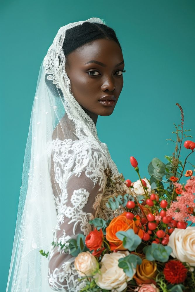 African women wedding dress portrait.