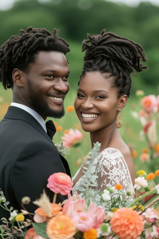African couple portrait married smiling.
