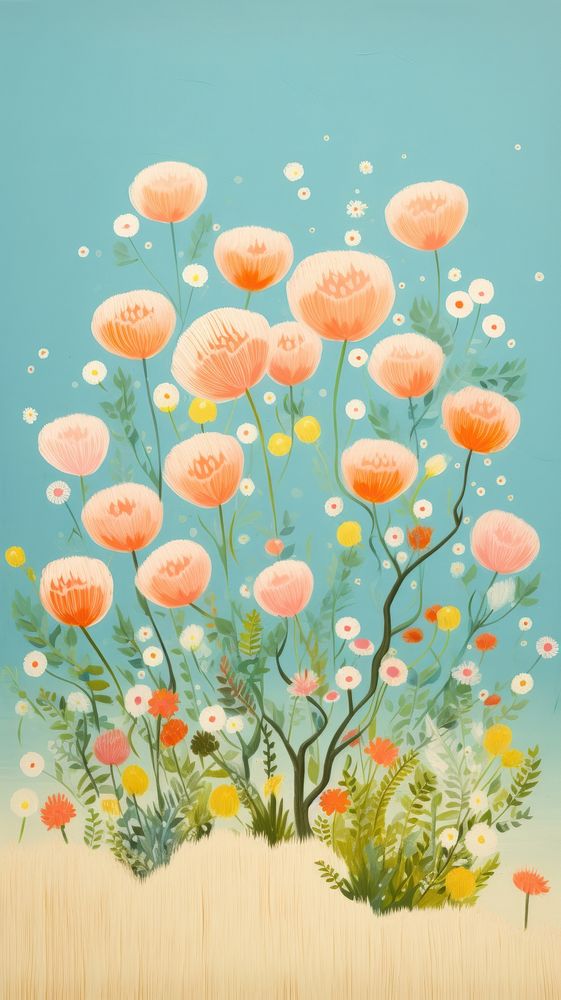  Flowers blooming painting pattern plant. AI generated Image by rawpixel.