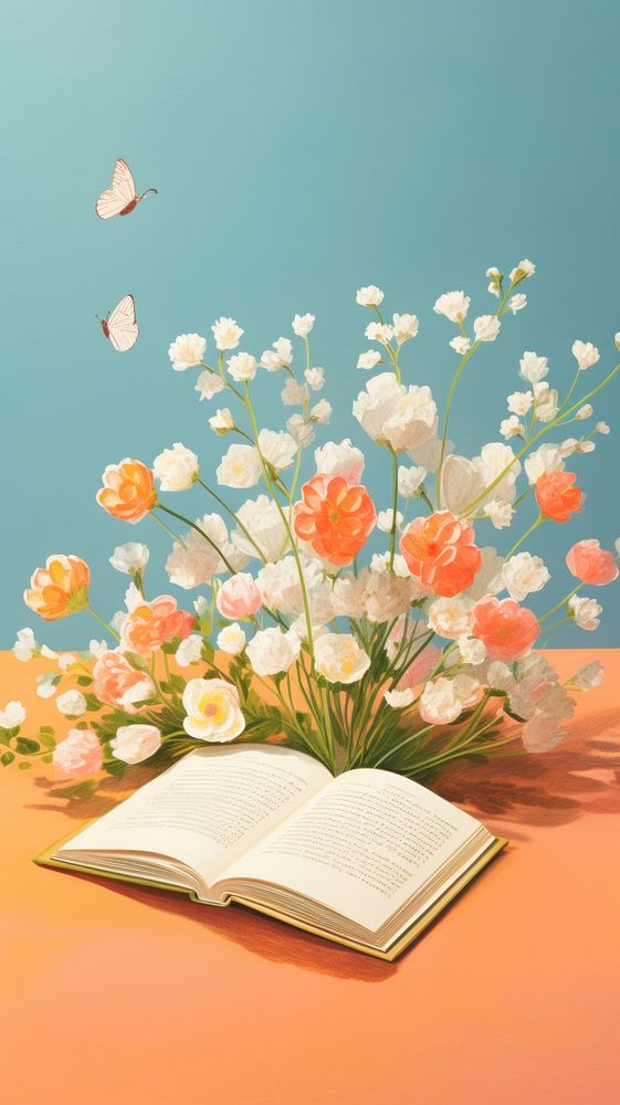  Butterfly and spring flowers book publication plant. AI generated Image by rawpixel.