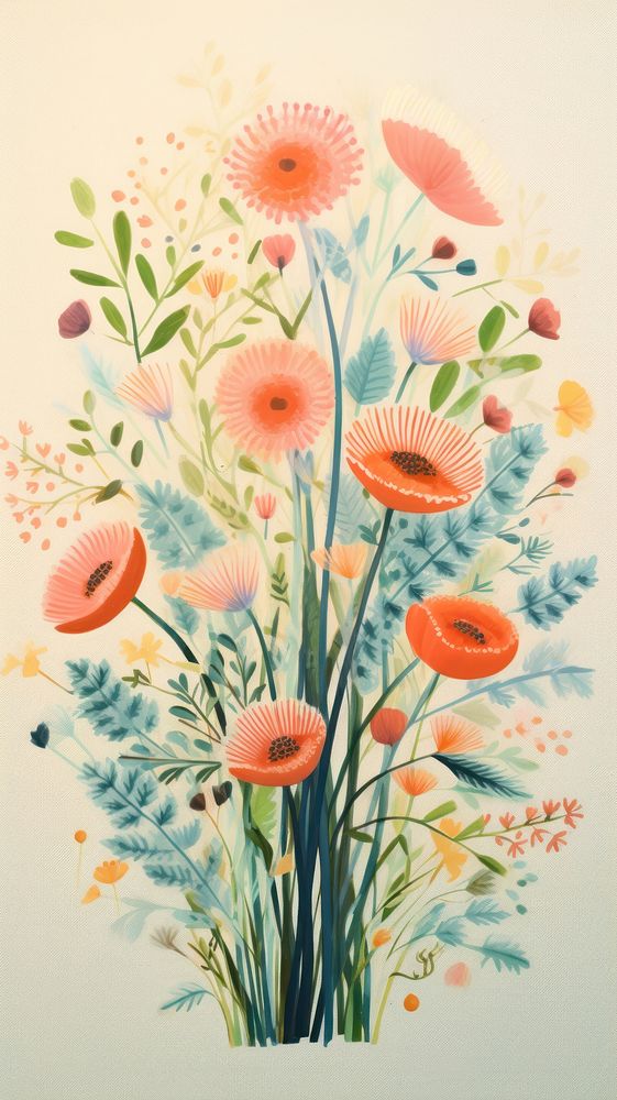 Flowers blooming painting pattern plant. AI generated Image by rawpixel.