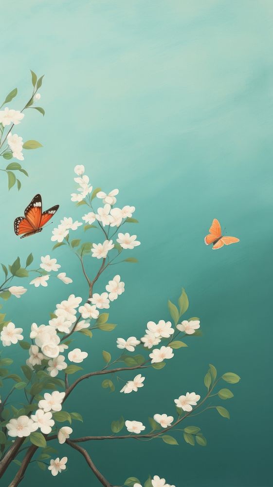 Butterfly and spring flowers outdoors nature plant. AI generated Image by rawpixel.