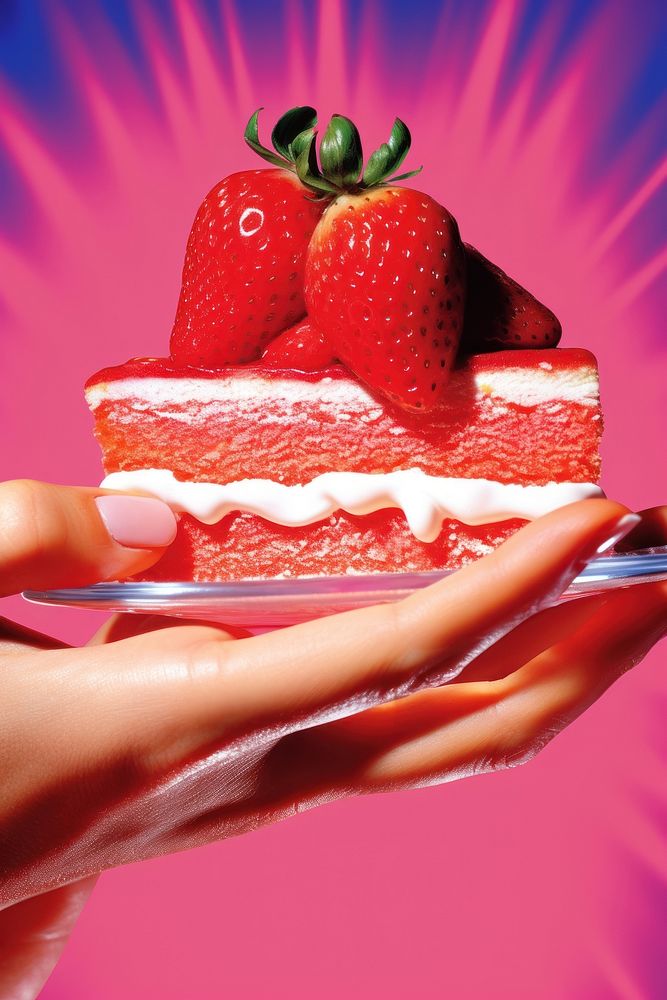 Strawberry dessert holding fruit.