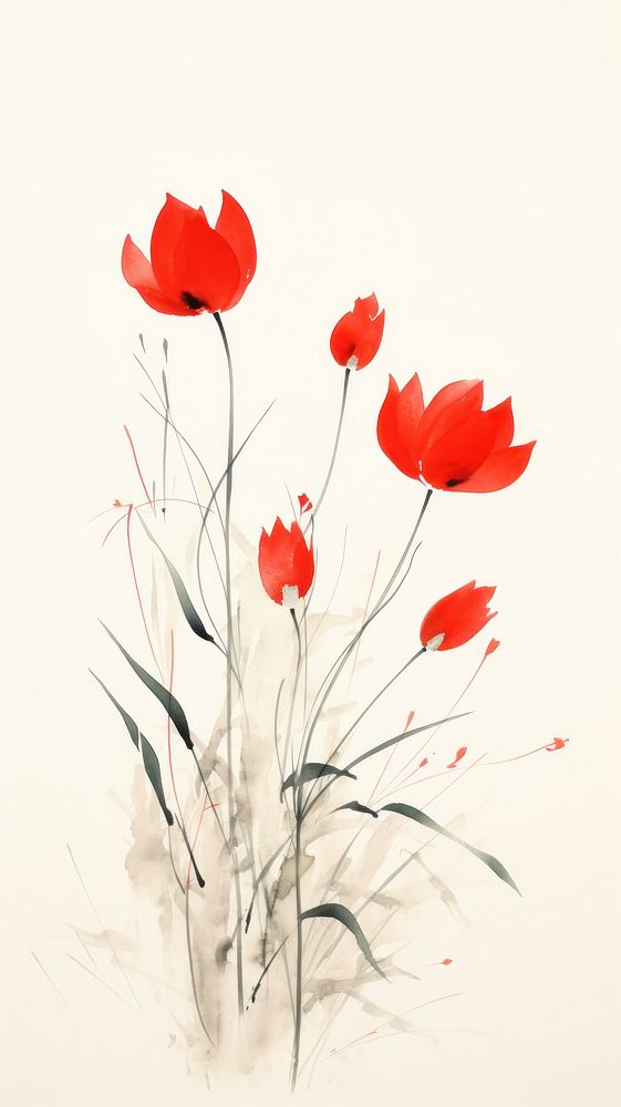 Tulips painting flower poppy.
