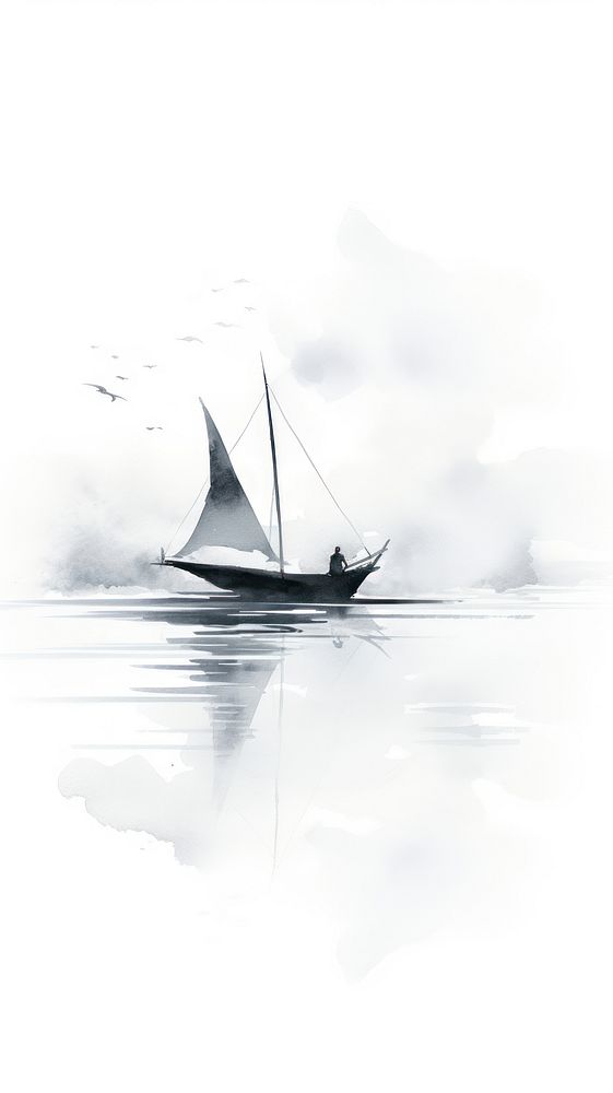 Boat in ocean watercraft sailboat painting.