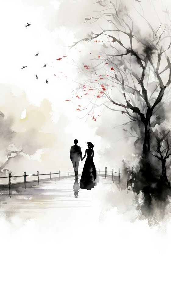 Bride silhouette outdoors painting.