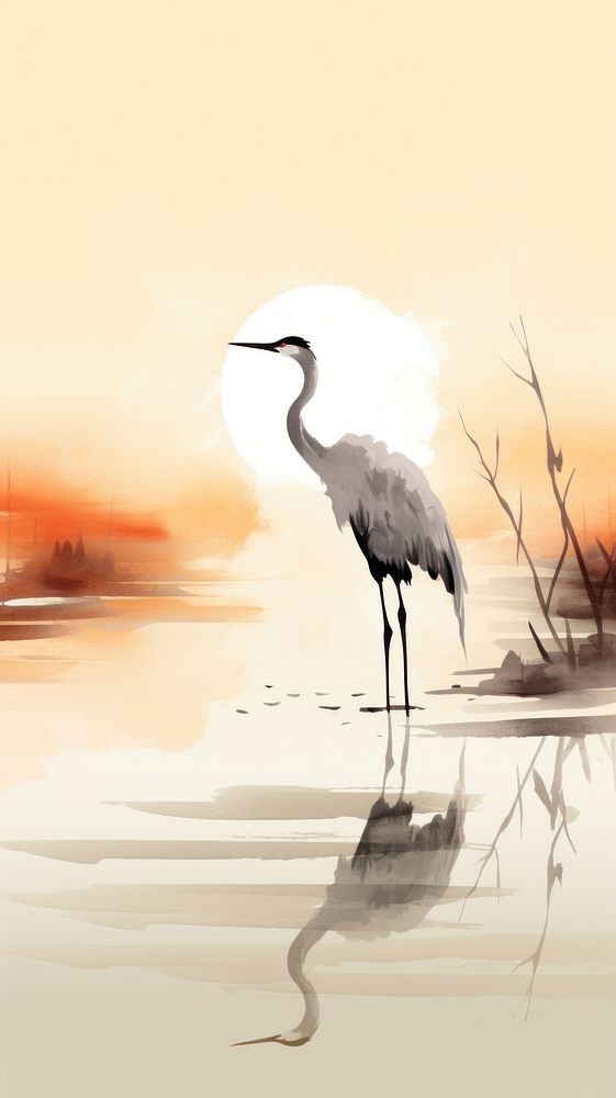 Crane in lake animal sunset heron.
