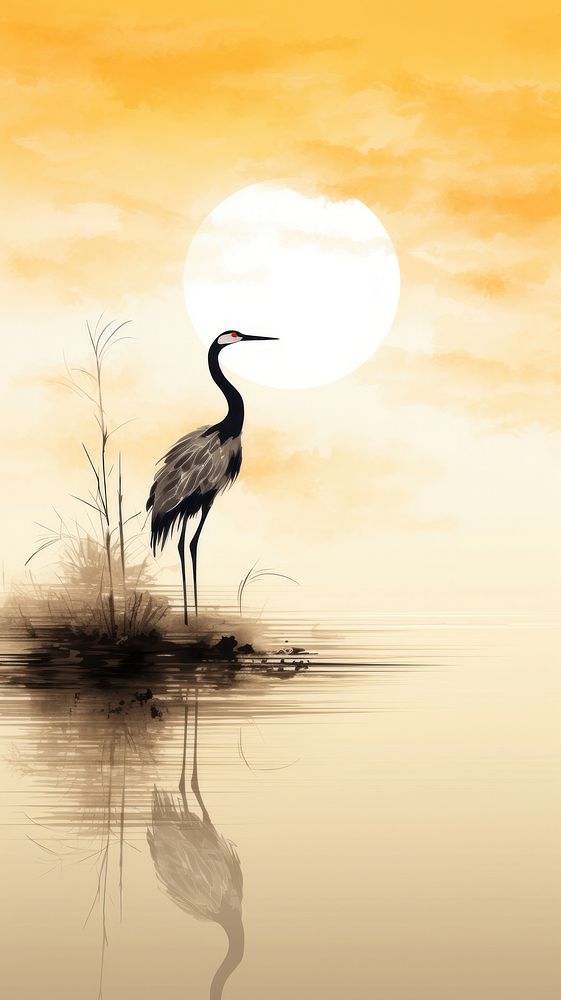 Crane in lake outdoors nature sunset.