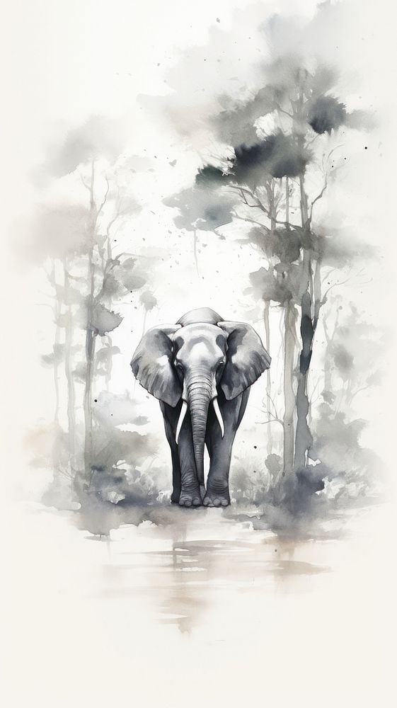 Elephant in forrest elephant wildlife painting.