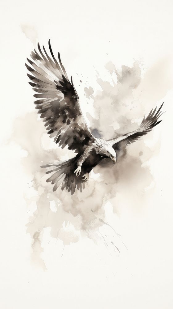 Flying eagle animal bird ink.