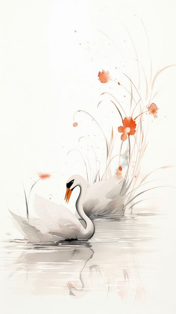 Painting animal white bird.