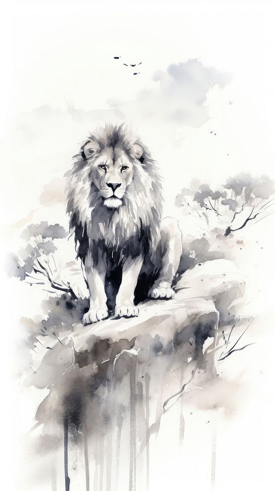 Lion wildlife painting drawing.