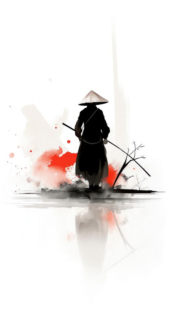 Samurai adult splattered silhouette.