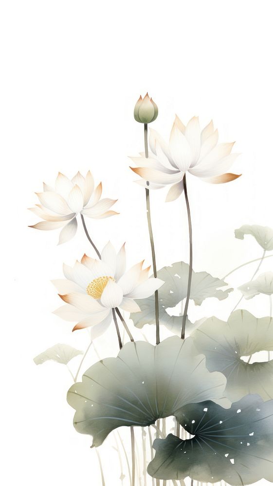 Lotus flower painting plant white.