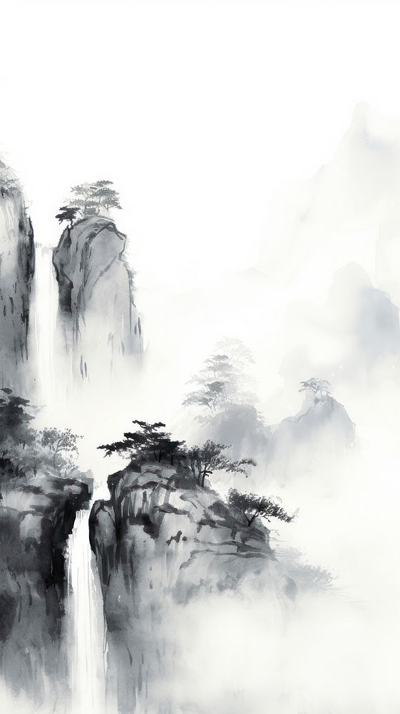 Mountain with waterfall backgrounds mountain drawing.