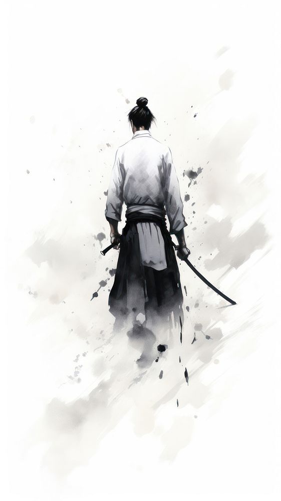 Samurai white splattered standing.