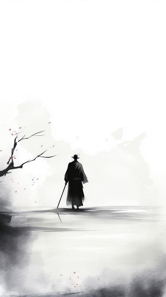 Samurai silhouette walking adult.