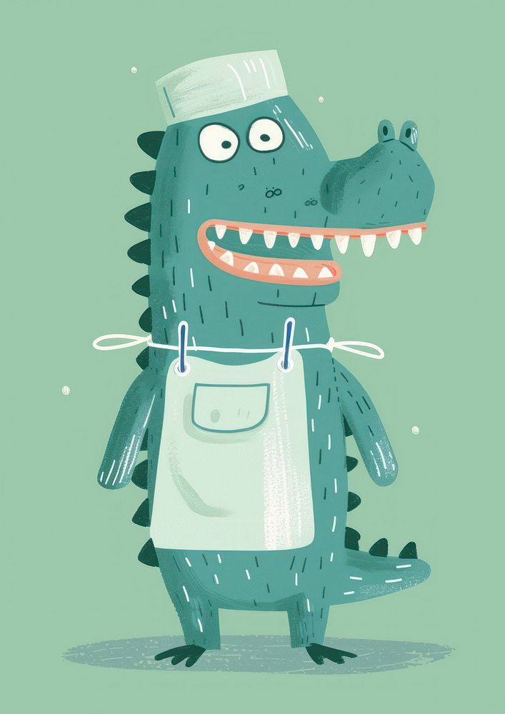 Risograph printing an illustration of a cartoon crocodile as dentist animal representation accessories.