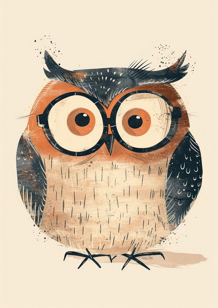 Risograph printing an illustration of a cartoon owl teacher animal drawing sketch.