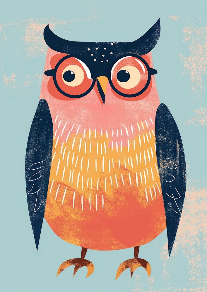Risograph printing an illustration of a cartoon owl teacher animal bird beak.