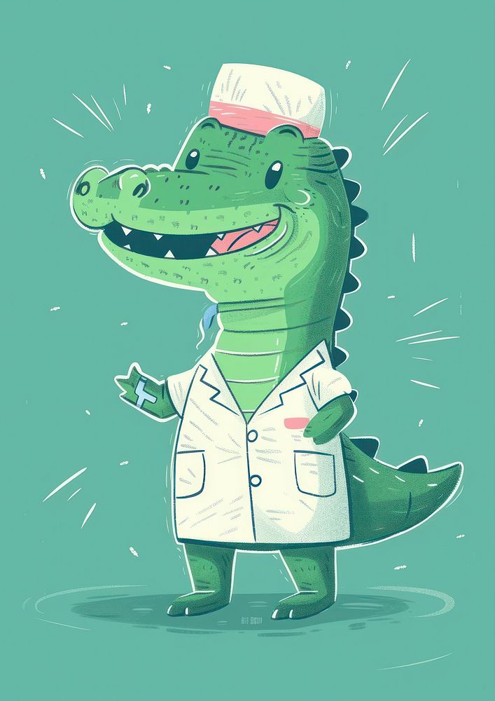 Risograph printing an illustration of a cartoon crocodile as dentist animal representation protection.
