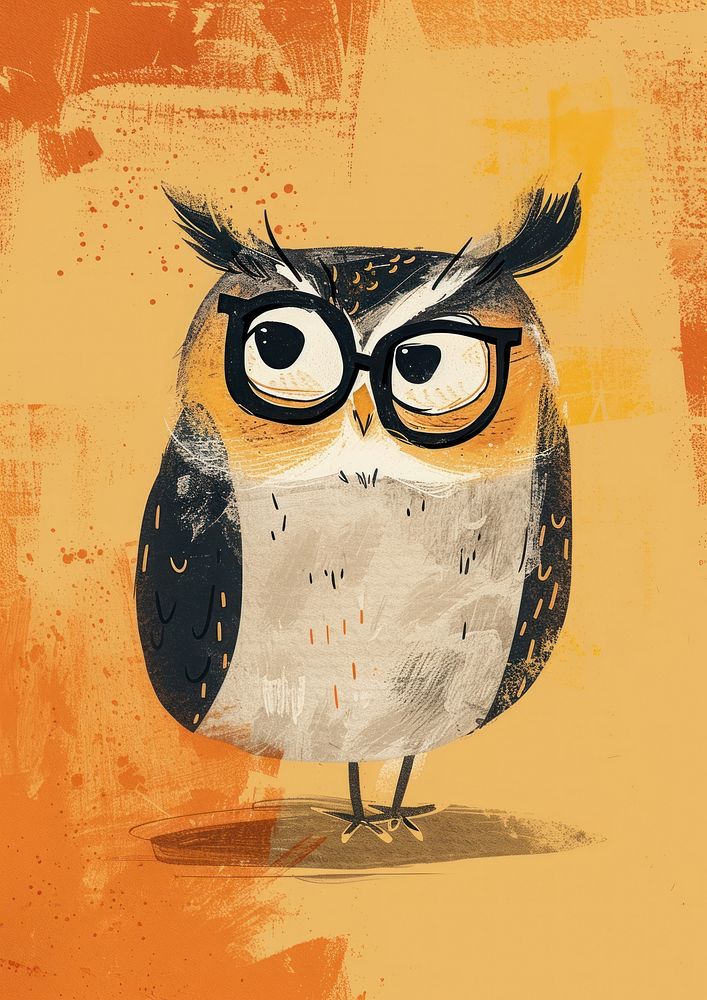 Risograph printing an illustration of a cartoon owl teacher animal painting glasses.
