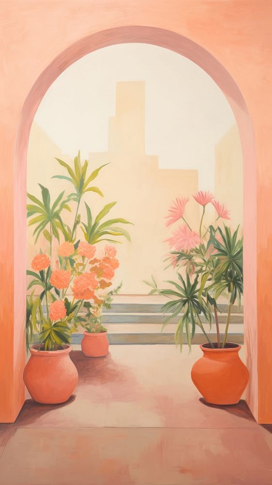 Summer garden painting architecture flower. AI generated Image by rawpixel.
