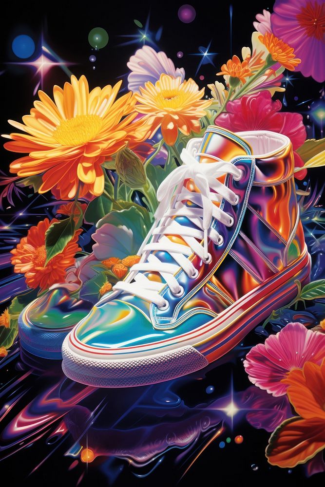 Floating flowers petals art footwear pattern.