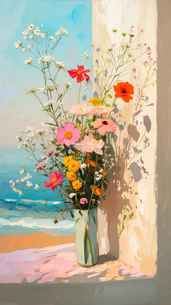 Painting flower plant vase.