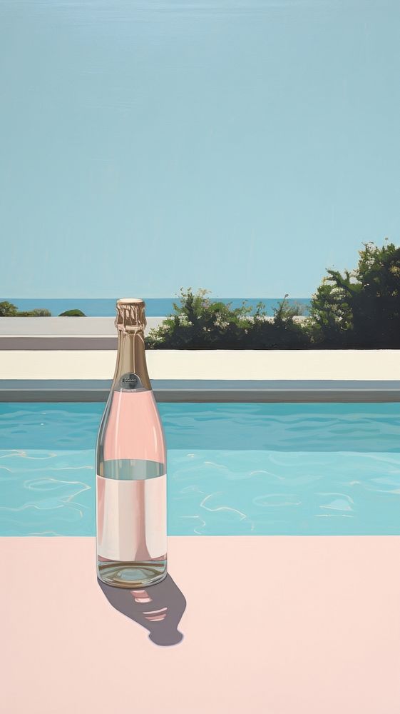 Champagne bottle on the poolside outdoors refreshment countryside.